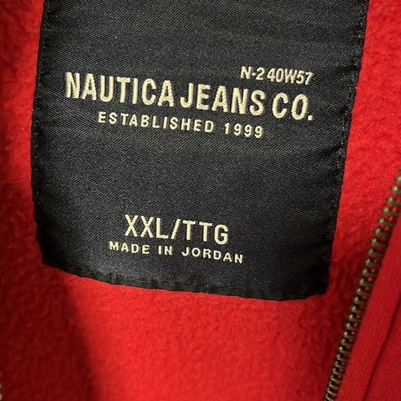 Vintage Nautica Jeans Co Fleece lined Hoodie Red Sweatshirt Zip up Jacket - Picture 7 of 9